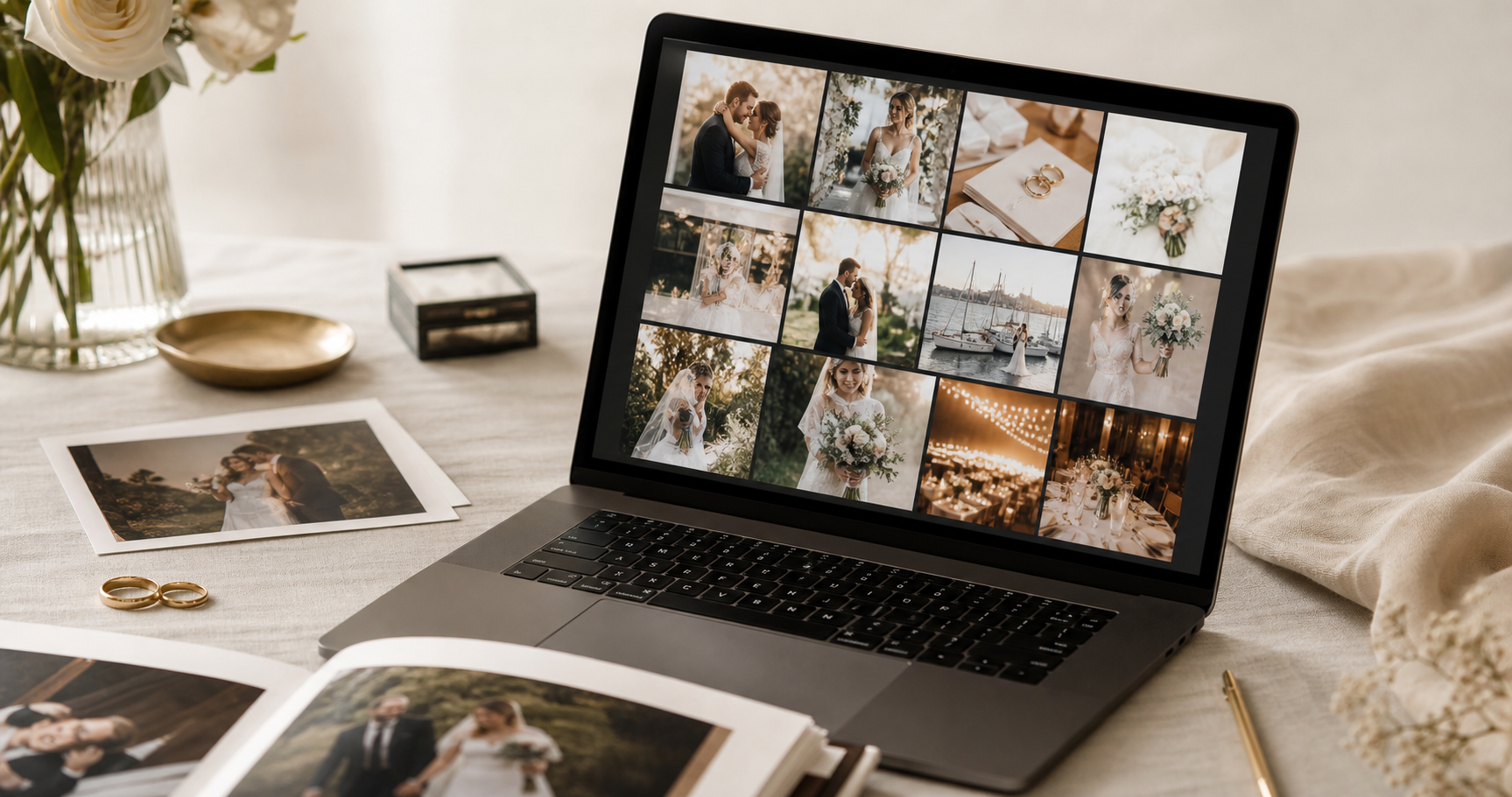 Elegancki portal zdjęć ślubnych na ekranie laptopa